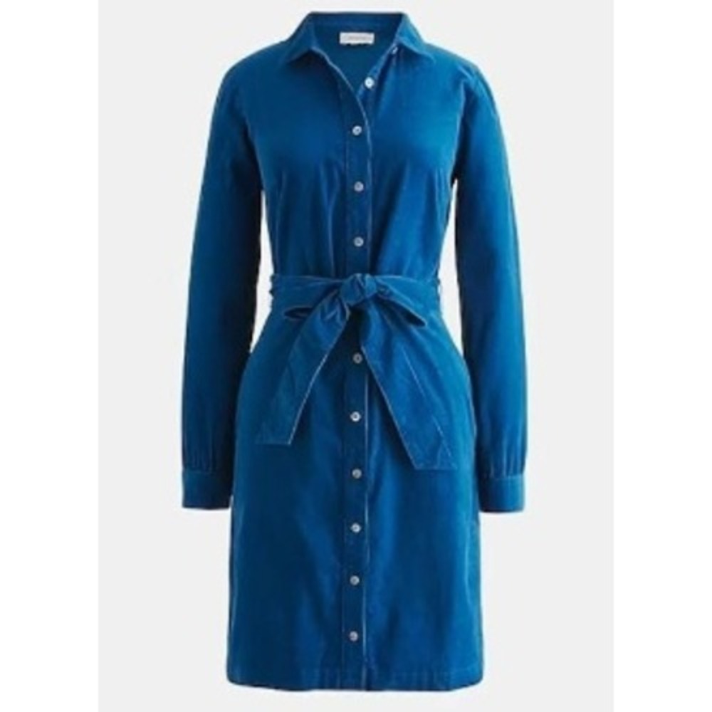 J.Crew Blue Corduroy Long Sleeve Shirt Dress with Tie Belt CM993 Womens 6